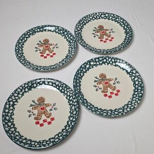 Tienshan Folk Craft Gingerbread Stoneware Set of 4 Dinner Plates 10 3/8"